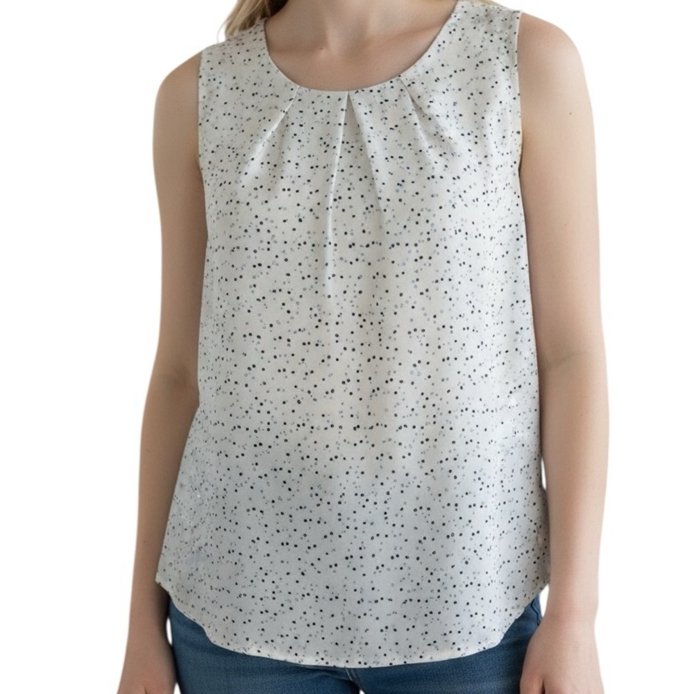 LOFT Top Sleeveless Size Small Petite Semi-Sheer White Polka Dot Lightweight